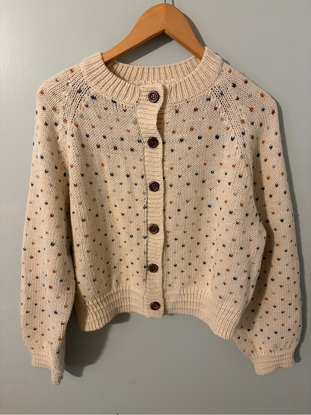 Neuflora heart Cream Speckled Button-Front Knit Cardigan medium - Picture 2 of 7
